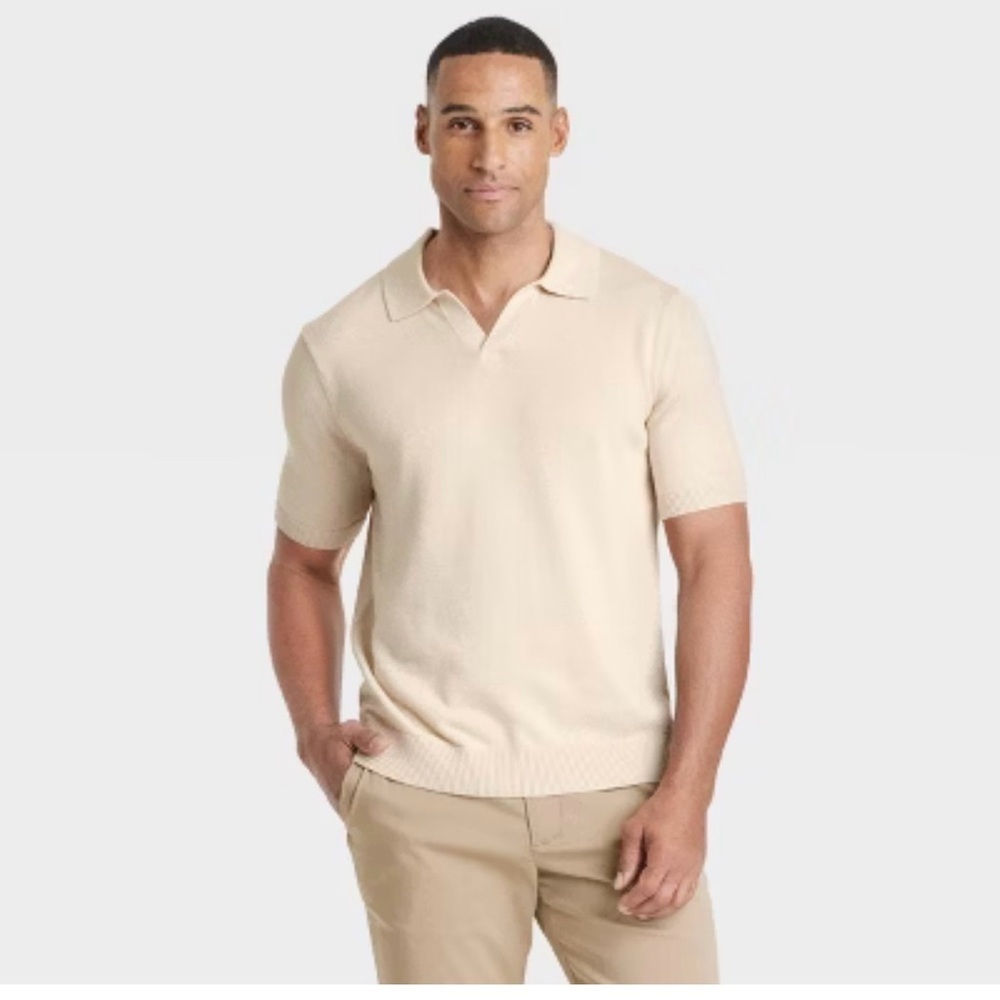 NWT Men's Goodfellow & Co Short Sleeve Johnny Collar Polo Shirt- XL